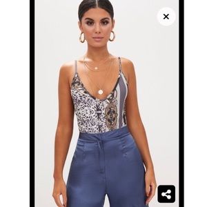 NWT Black Chain Print Deep Swoop Bodysuit